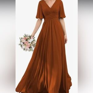 Burnt orange Long chiffon dress